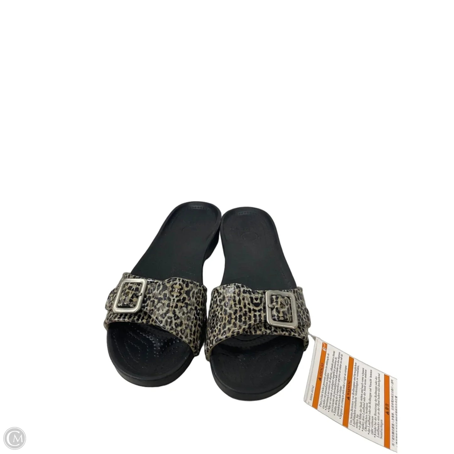 Sandals Flats By Crocs In Black & Brown, Size: 8