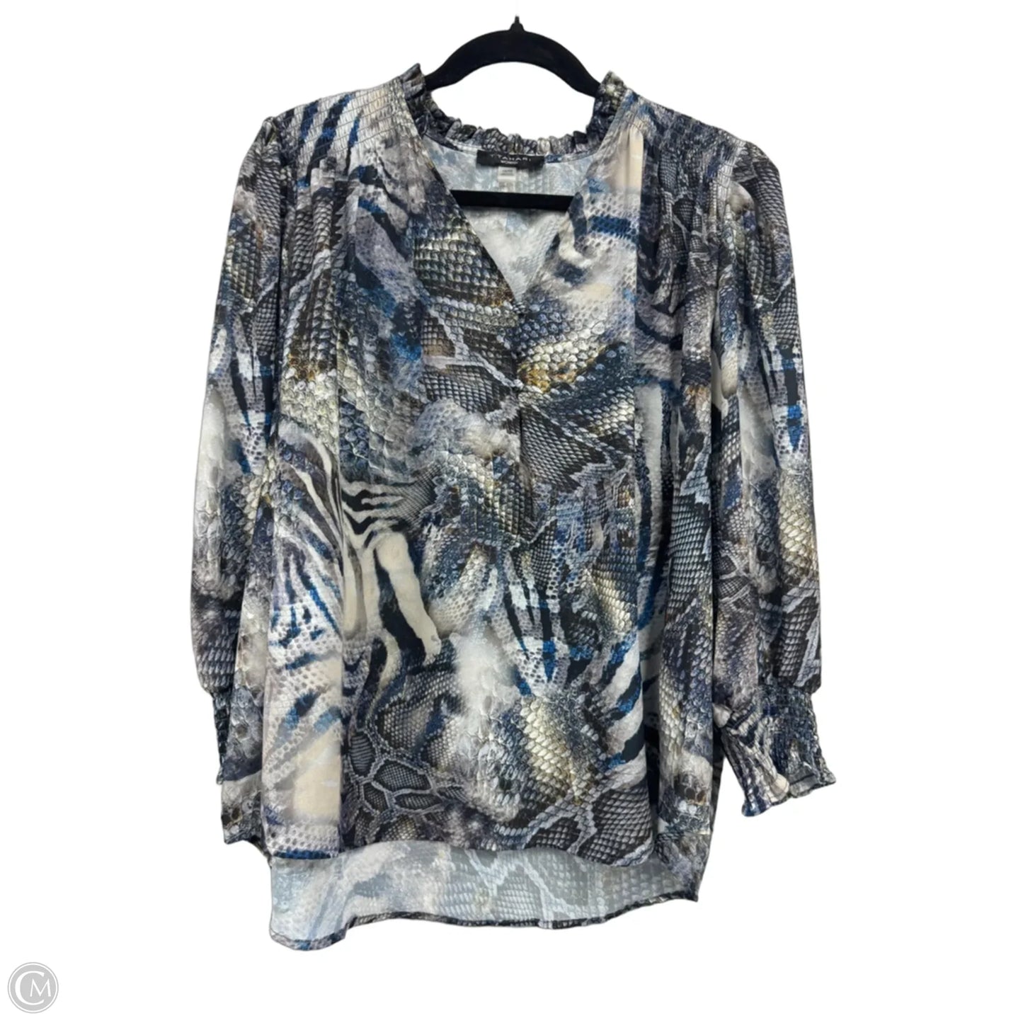 Blouse Long Sleeve By Tahari In Blue & Green, Size: 1x