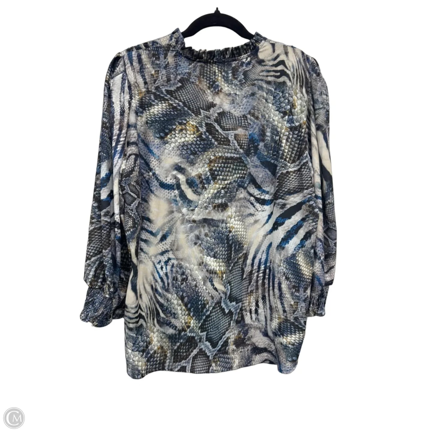 Blouse Long Sleeve By Tahari In Blue & Green, Size: 1x