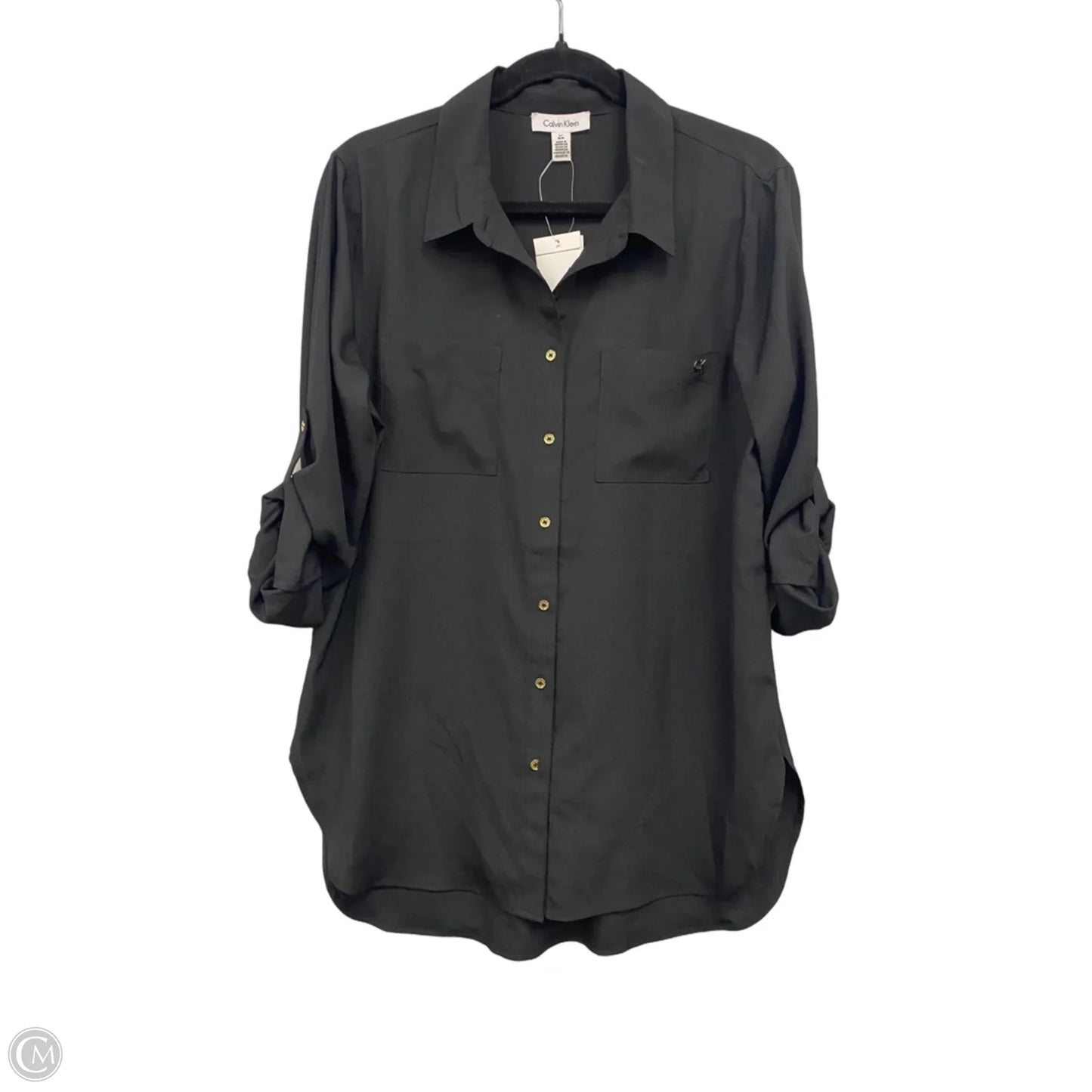 Blouse Long Sleeve By Calvin Klein In Black, Size: L
