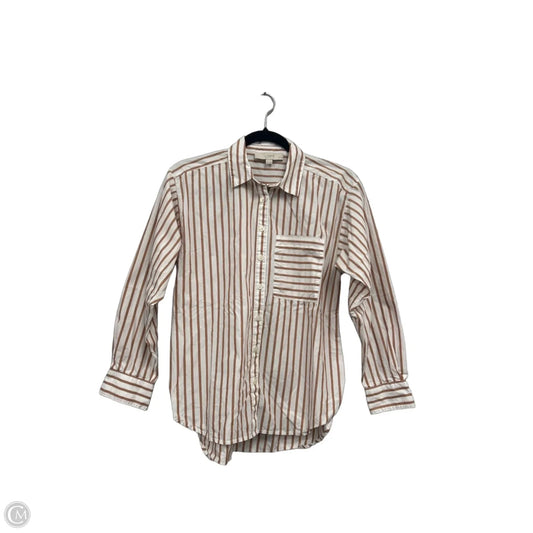 Top Long Sleeve By Loft In Tan & White, Size: Xsp