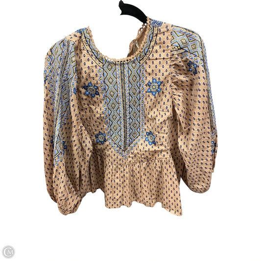 Top Long Sleeve By Anthropologie In Blue & Tan, Size: L