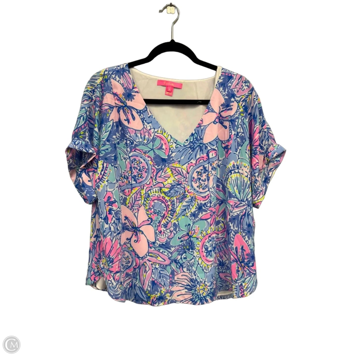 Top Short Sleeve Designer By Lilly Pulitzer In Pink & Purple, Size: M