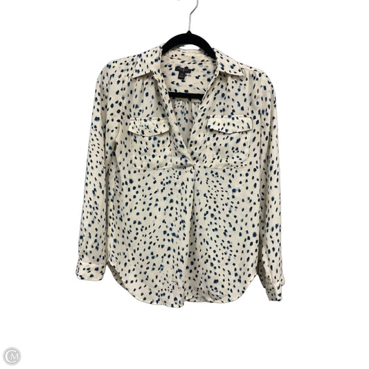 Top Long Sleeve By Ann Taylor In Blue & Cream, Size: Xxs