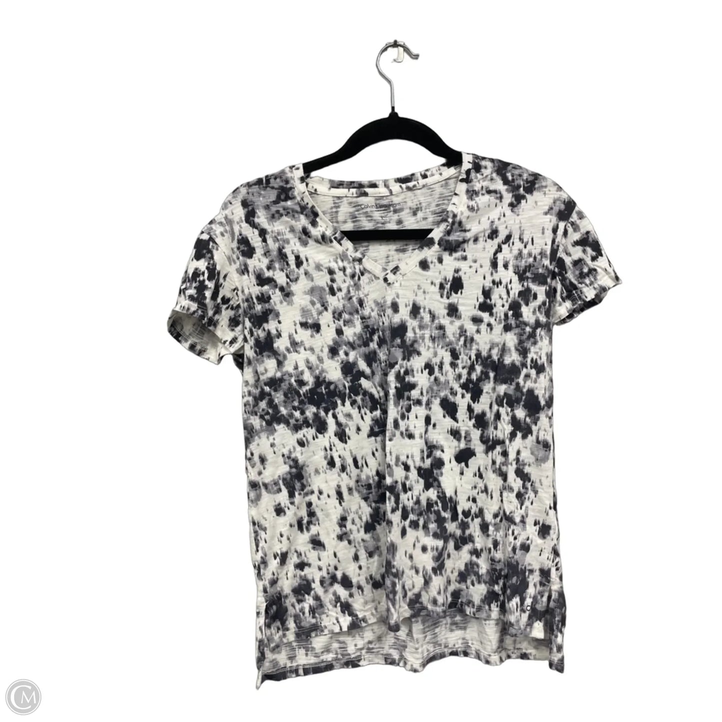Top Short Sleeve By Calvin Klein In Grey & White, Size: S