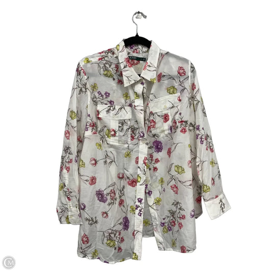 Top Long Sleeve By Ralph Lauren In Pink & White, Size: 2x