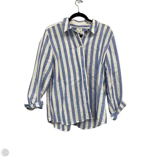 Blouse Long Sleeve By J. Crew In Blue & White, Size: L
