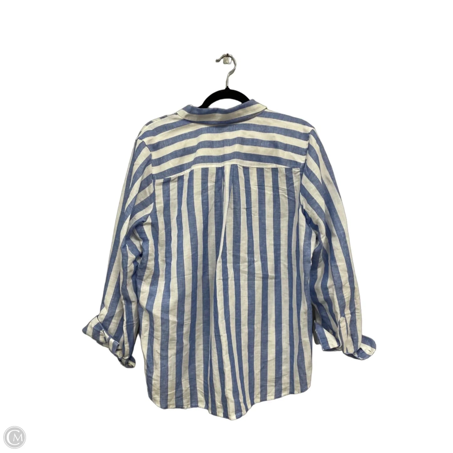 Blouse Long Sleeve By J. Crew In Blue & White, Size: L