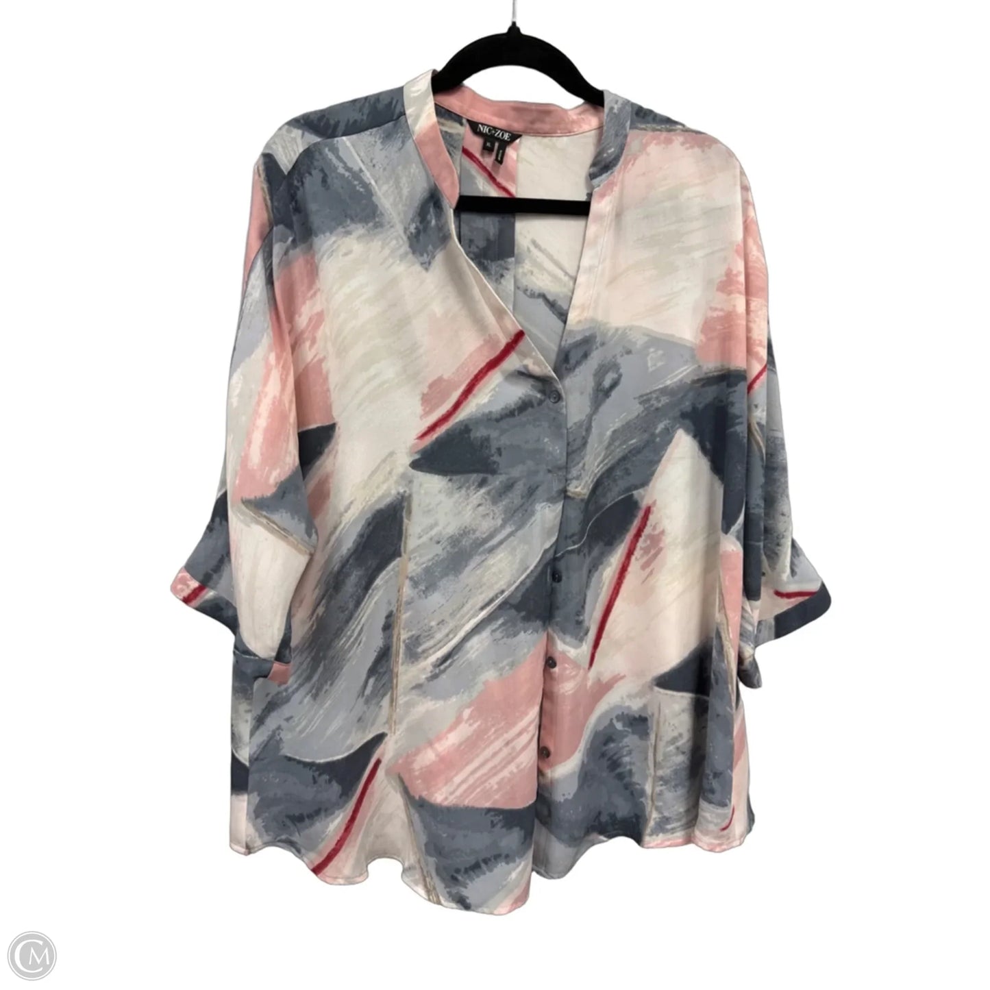 Blouse 3/4 Sleeve By Nic + Zoe In Blue & Pink, Size: Xl