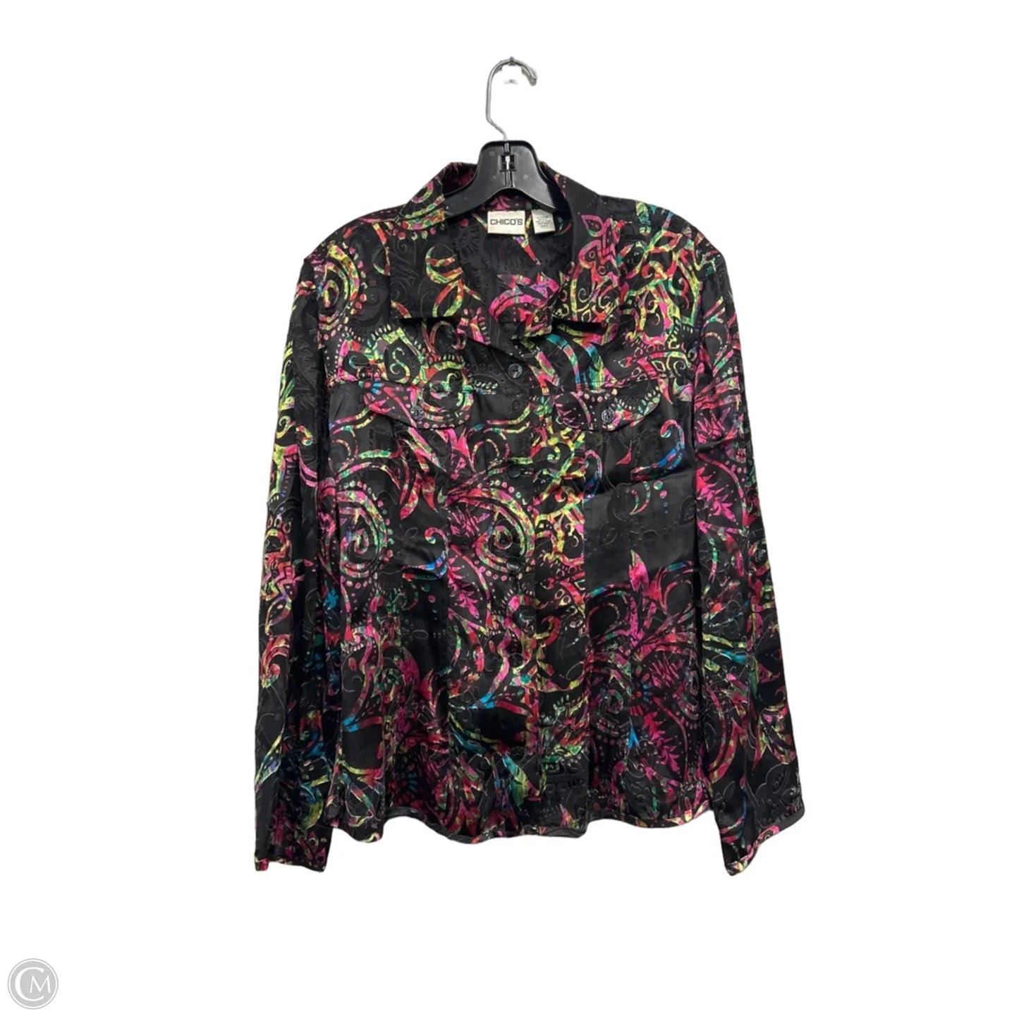 Blouse Long Sleeve By Chicos In Black & Pink, Size: 2