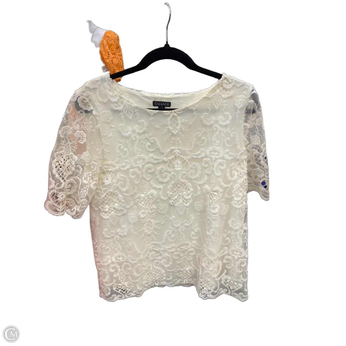 Blouse Short Sleeve By Tahari In Cream, Size: M