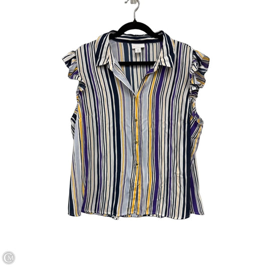Blouse Short Sleeve By Liz Claiborne In Purple & Yellow, Size: Xxl