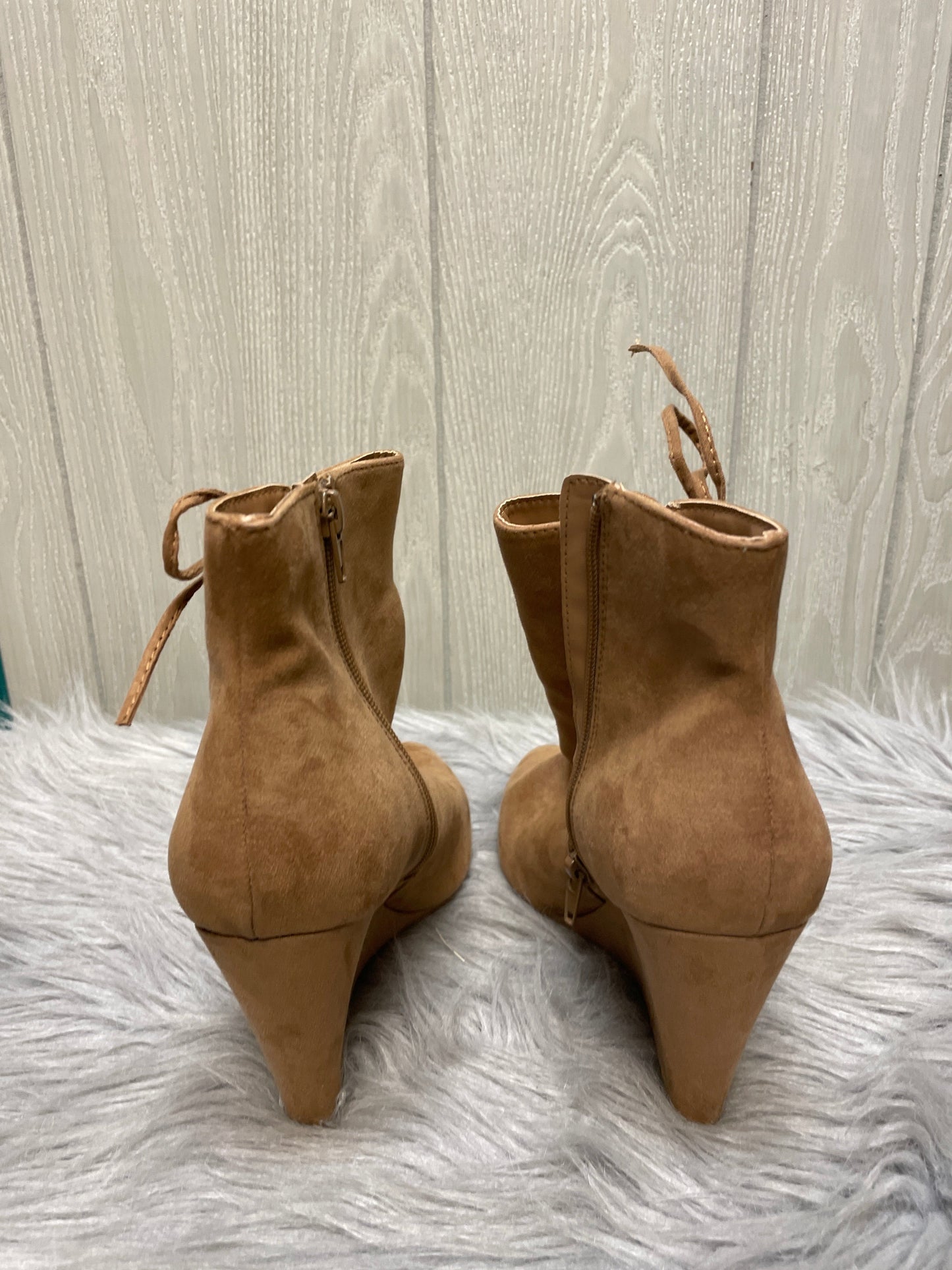 Boots Ankle Heels By Forever 21 In Tan, Size: 8