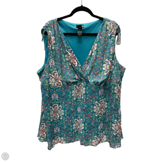 Top Sleeveless By Bisou Bisou In Floral Print, Size: 3x