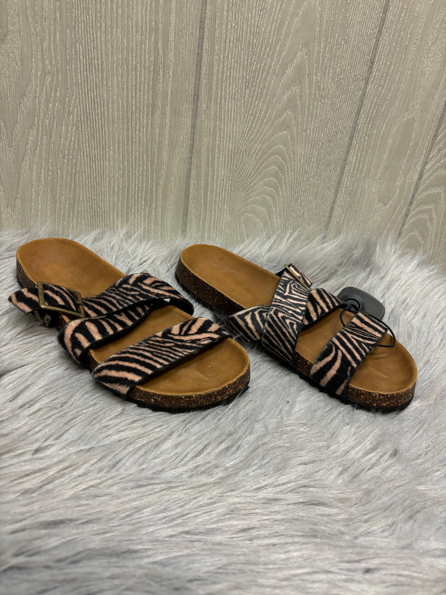 Zebra Print Sandals Flats American Eagle Shoes, Size 8