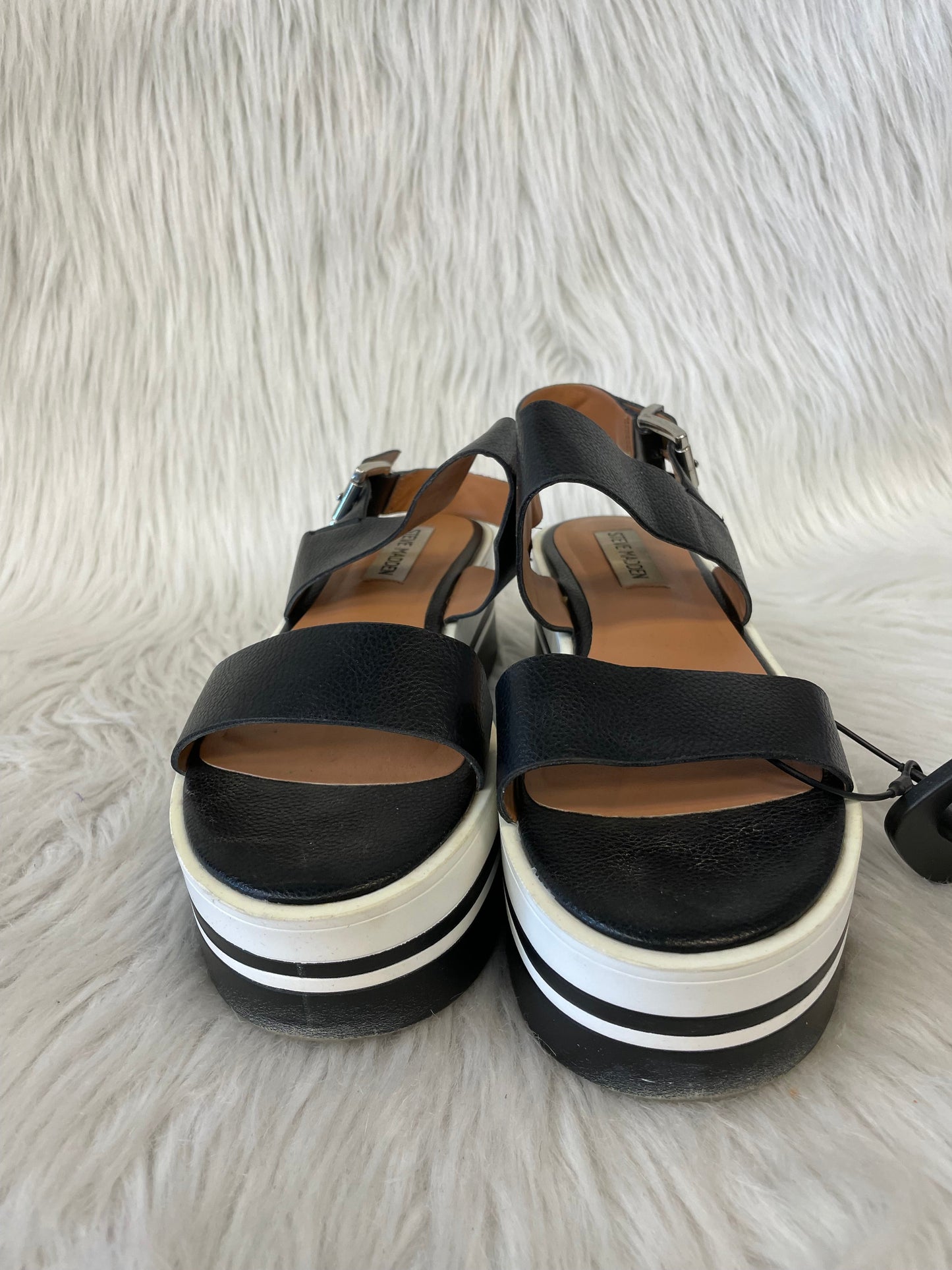 Sandals Heels Platform By Steve Madden In Black & Cream, Size: 7.5