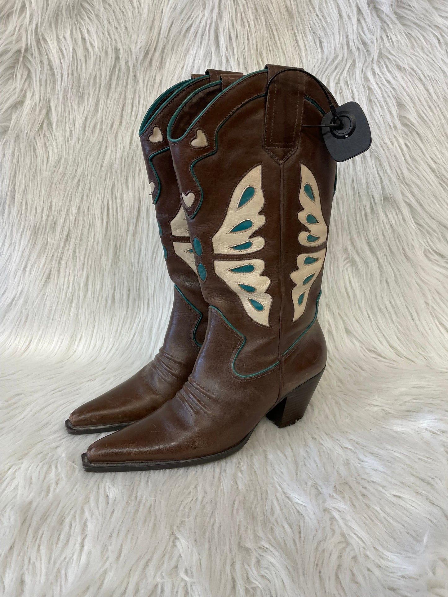 Boots Western By Nine West In Brown & Cream, Size: 7