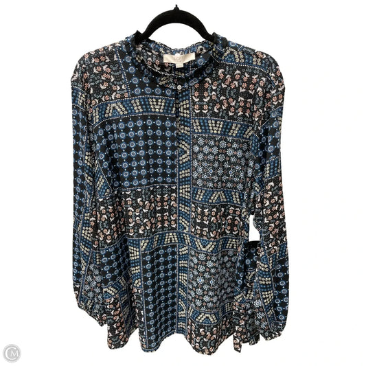 Blouse Long Sleeve By Loft In Blue & Yellow, Size: 2x