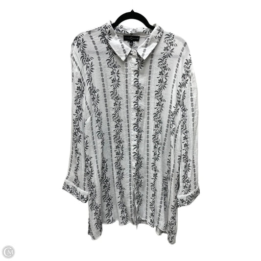 Tunic Long Sleeve By Fred David In Black & White, Size: 2x