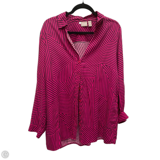 Blouse Long Sleeve By Chicos In Geometric Pattern, Size: M