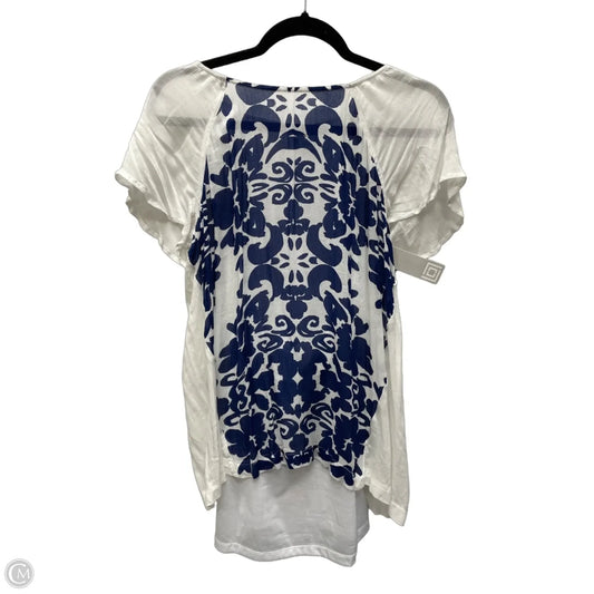 Blouse Short Sleeve By Liz Claiborne In Blue & White, Size: M