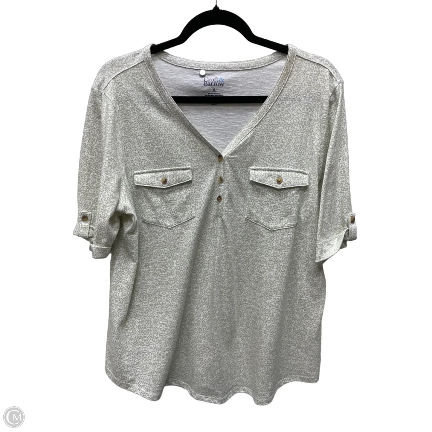 Top Short Sleeve By Croft And Barrow In Green & White, Size: Xl