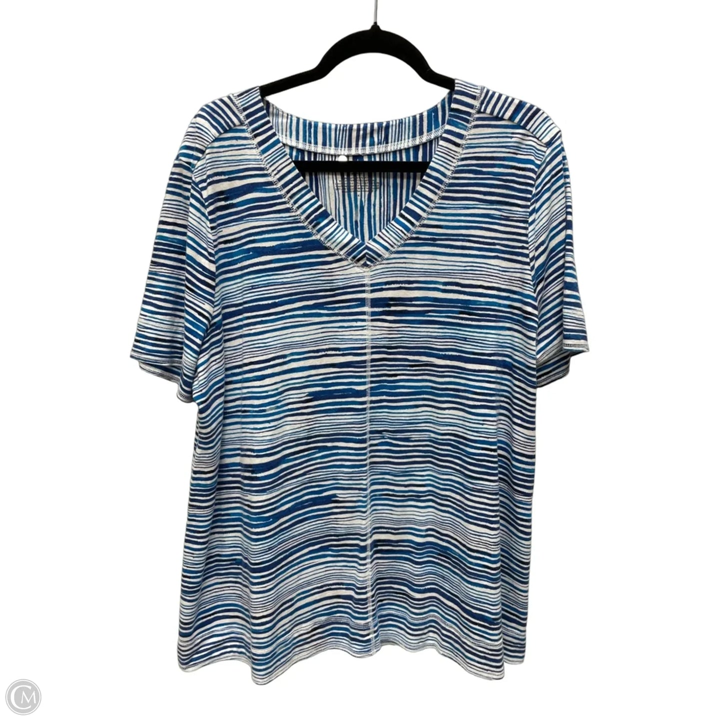 Top Short Sleeve By West Bound In Blue & White, Size: 1x