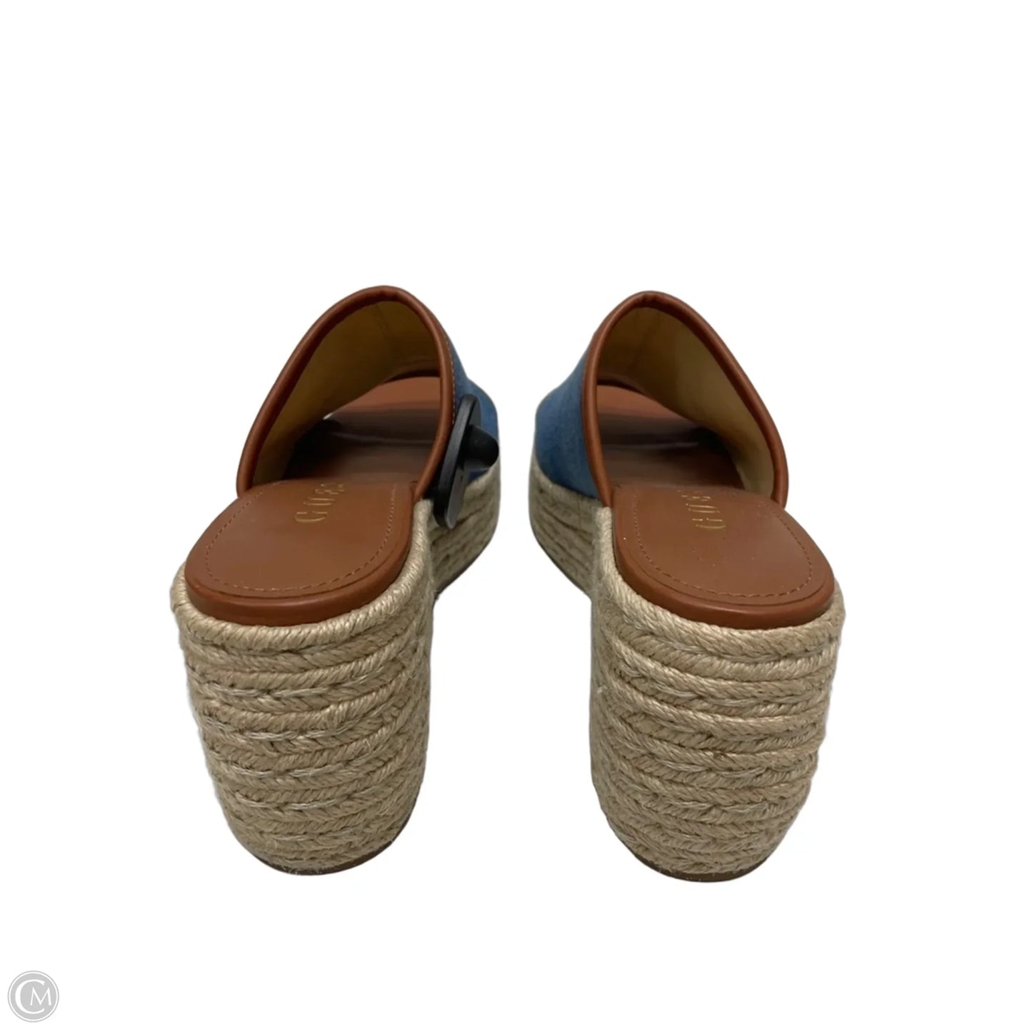 Sandals Heels Wedge By Guess In Blue Denim, Size: 9