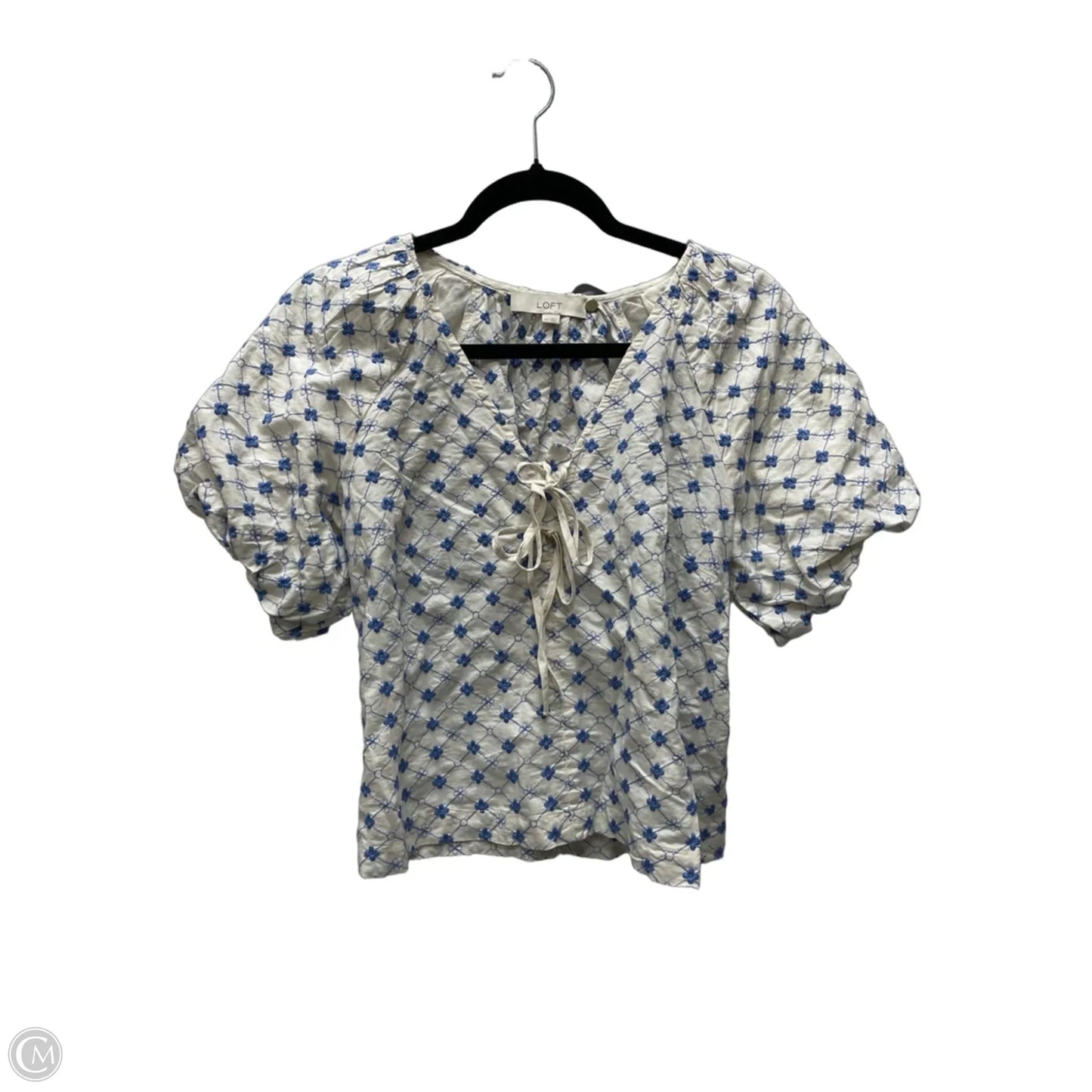 Top Short Sleeve By Loft In Blue & Tan, Size: Xs