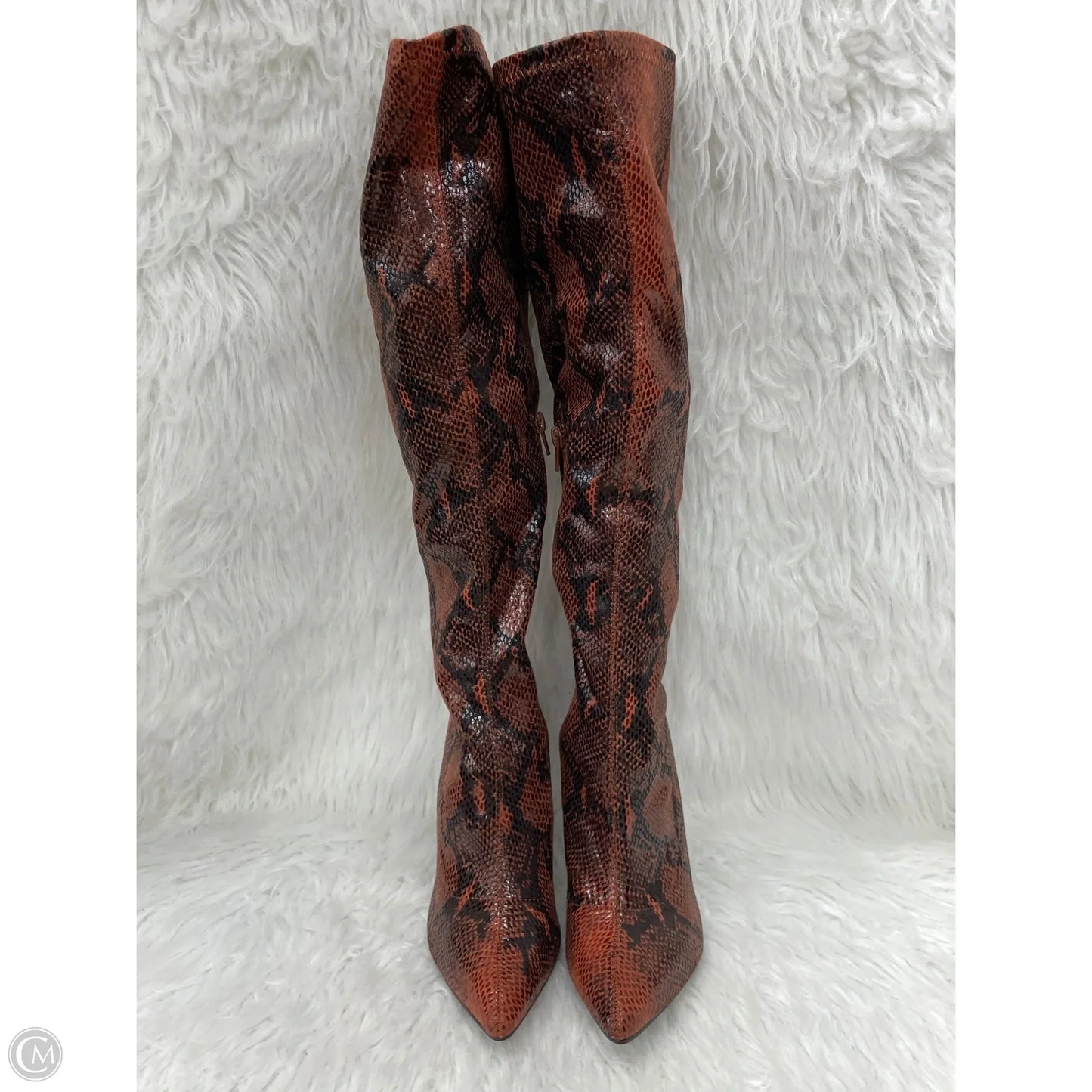 Boots Knee Heels By Fashion Nova In Snakeskin Print, Size: 7.5