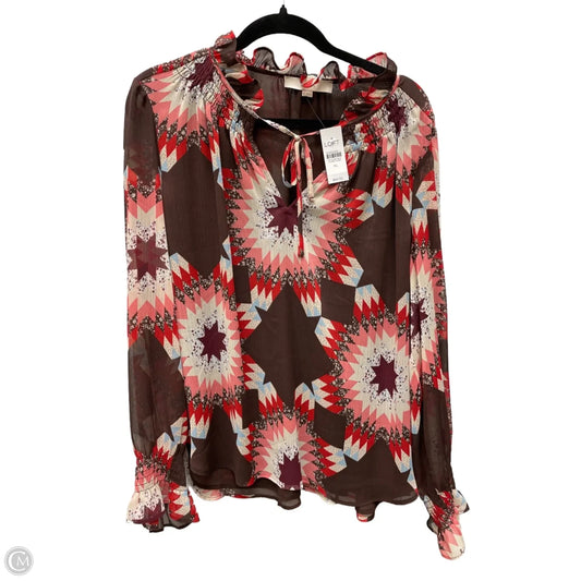 Blouse Long Sleeve By Loft In Geometric Pattern, Size: Xl