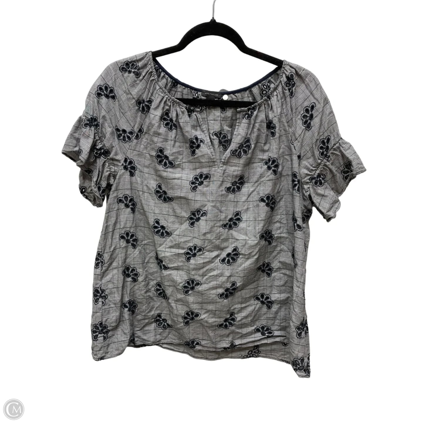 Blouse Short Sleeve By Ann Taylor In Plaid Pattern, Size: M
