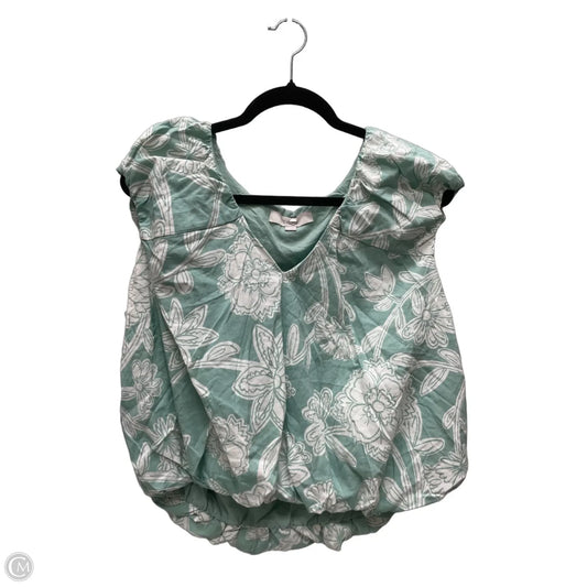 Top Short Sleeve By Loft In Green & White, Size: L