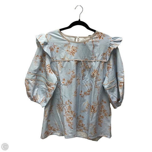 Blouse Short Sleeve By Cme In Blue & Tan, Size: Xl