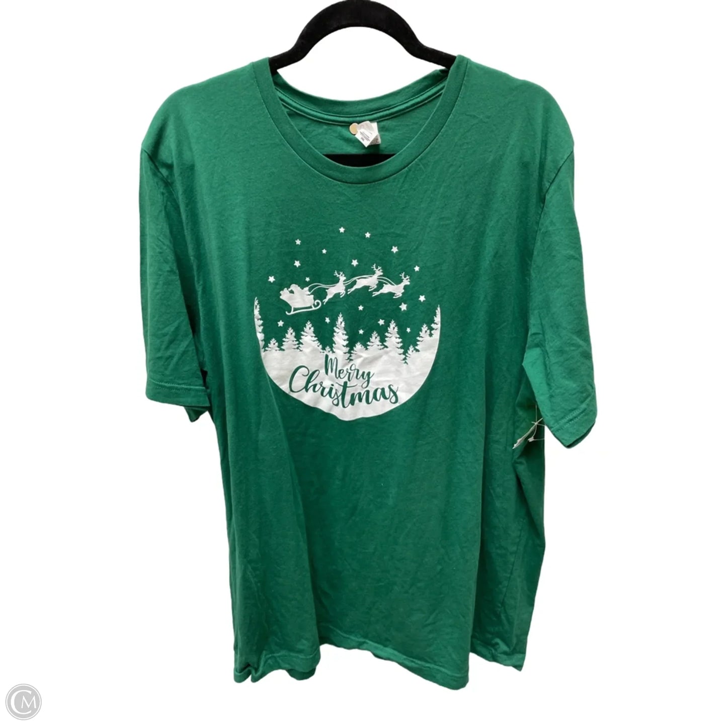 Top Short Sleeve By Bella + Canvas In Green & White, Size: 3x