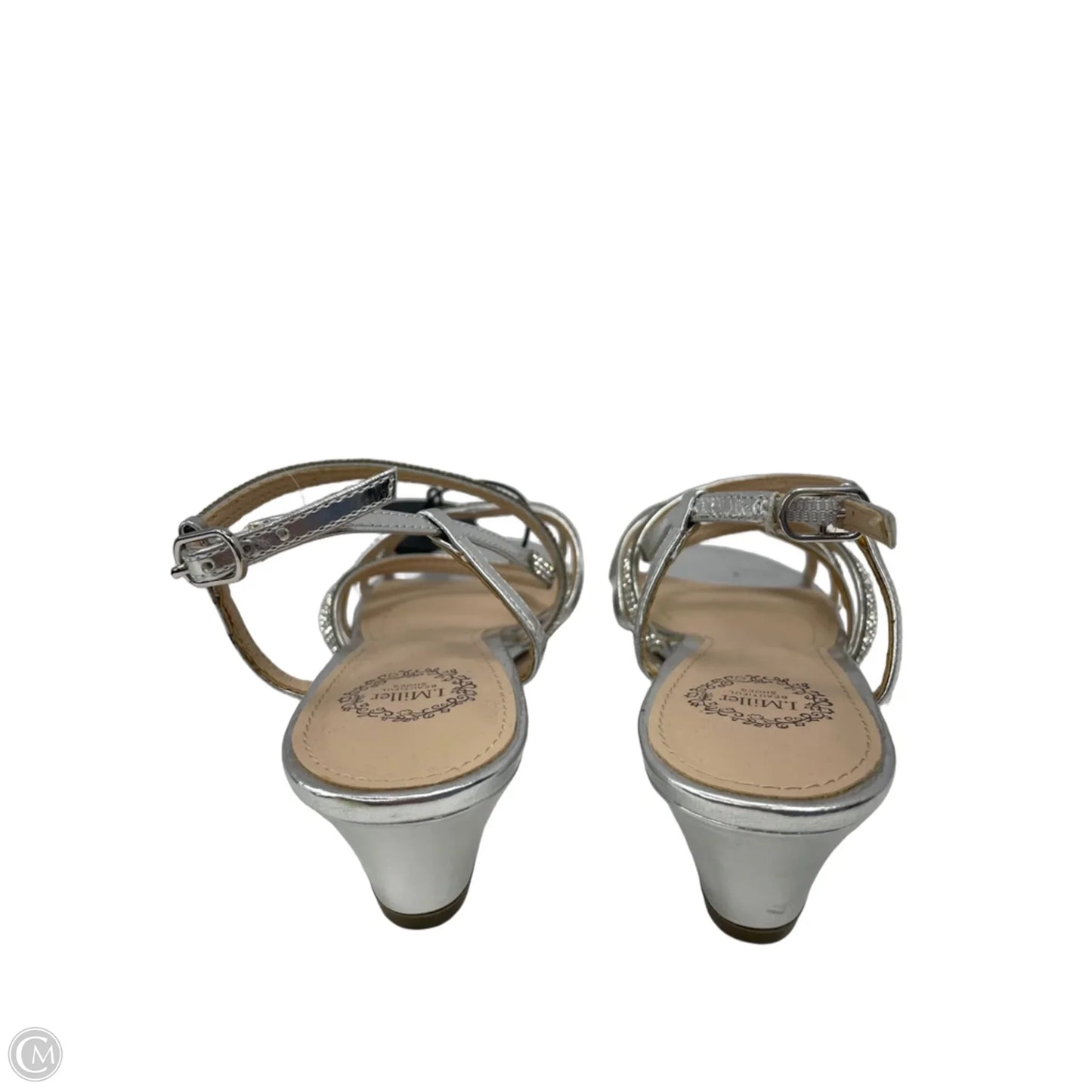 Sandals Heels Wedge By Clothes Mentor In Silver, Size: 6.5