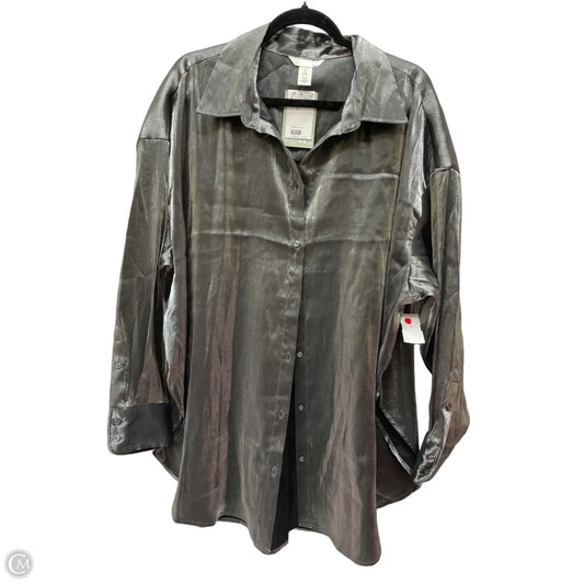 Blouse Long Sleeve By H&m In Silver, Size: Xl