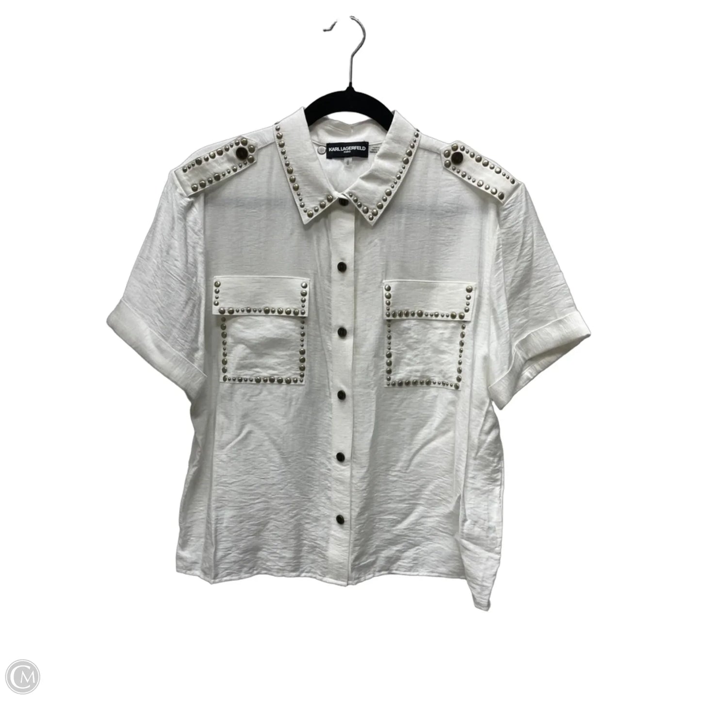 Top Short Sleeve Designer By Karl Lagerfeld In White, Size: M