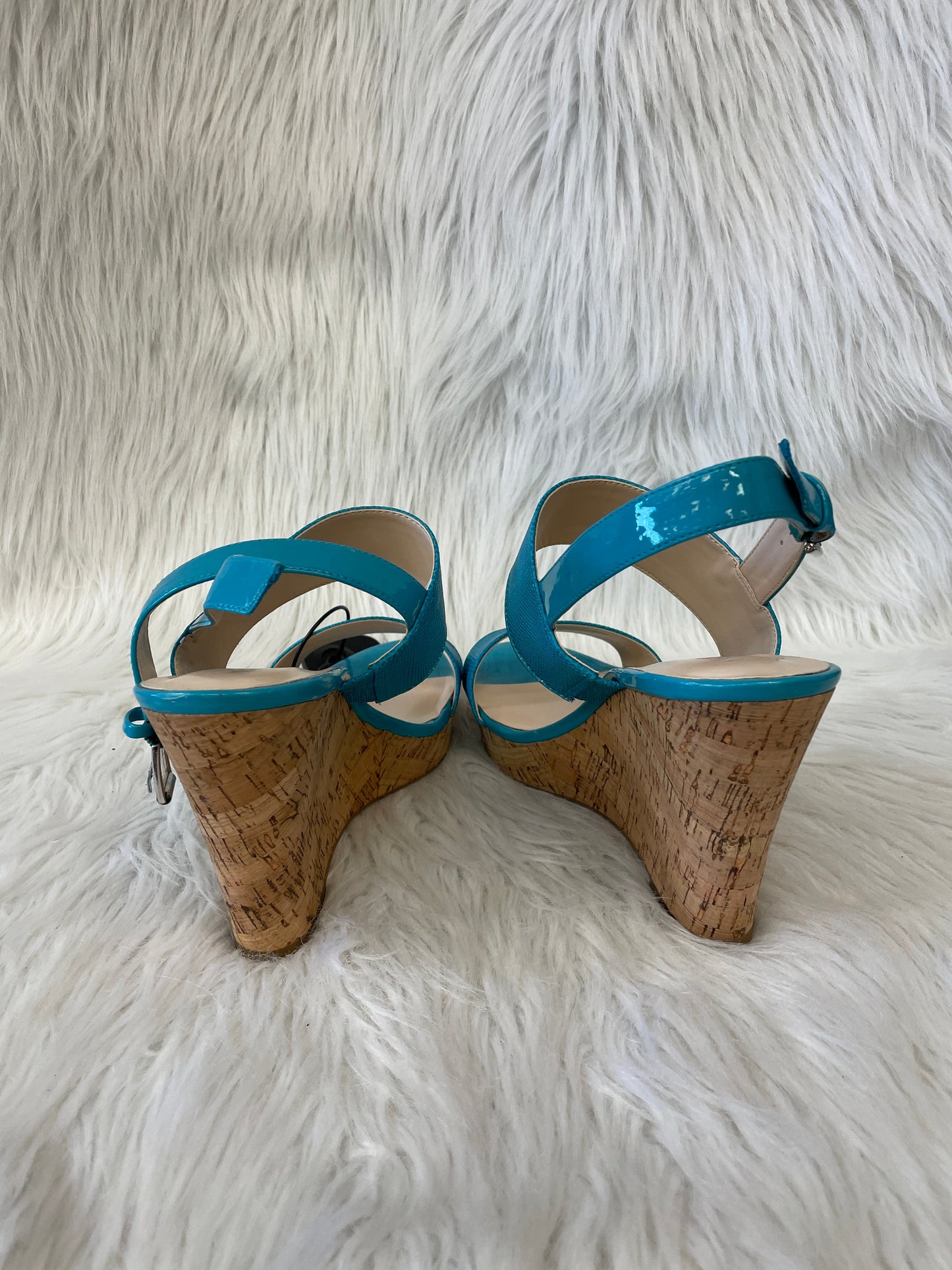 Blue & Tan Sandals Heels Wedge Nine West, Size 10.5