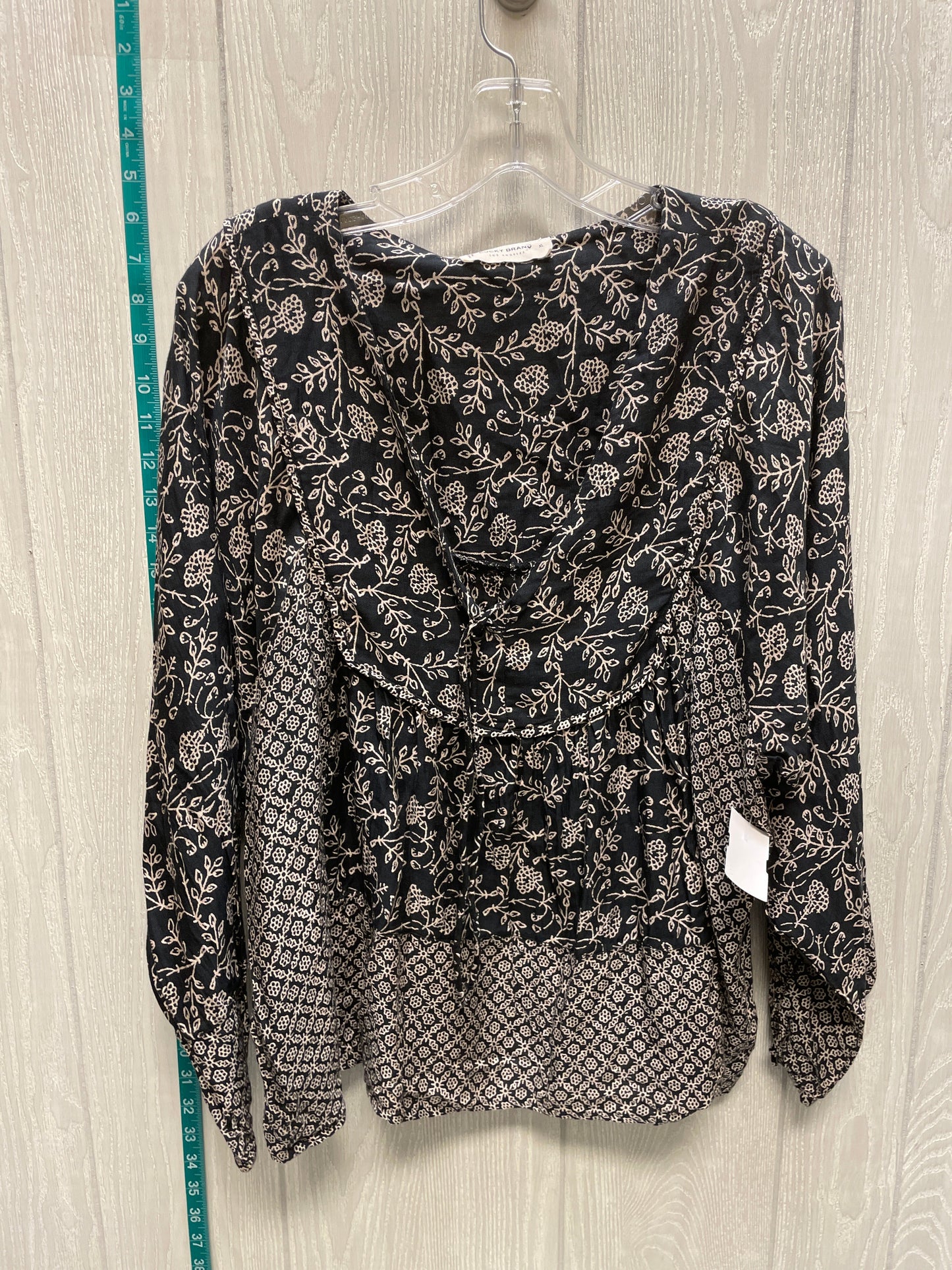 Black & Cream Top Long Sleeve Lucky Brand, Size Xl