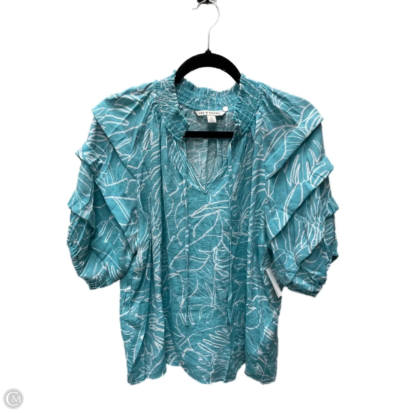 Top Short Sleeve By Zac And Rachel In Blue & White, Size: L