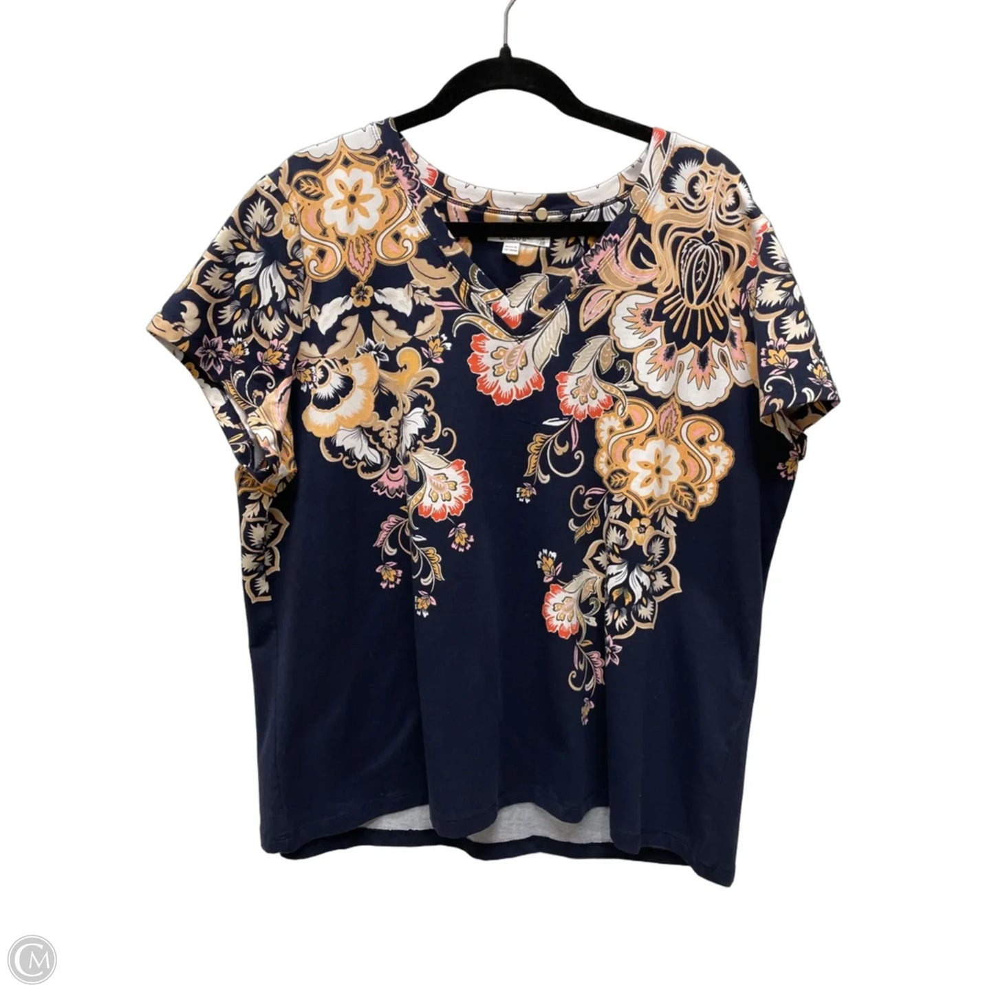 Top Short Sleeve By Chicos In Blue & Cream, Size: 2x