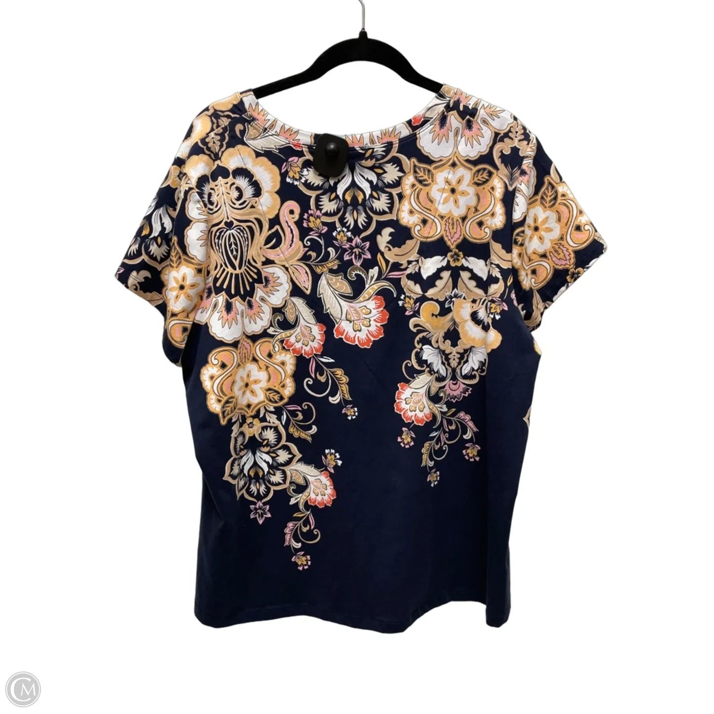 Top Short Sleeve By Chicos In Blue & Cream, Size: 2x