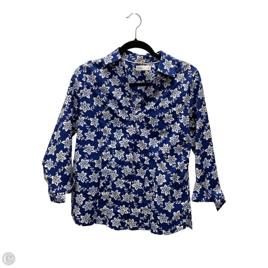 Top 3/4 Sleeve By Croft And Barrow In Blue & White, Size: Xs