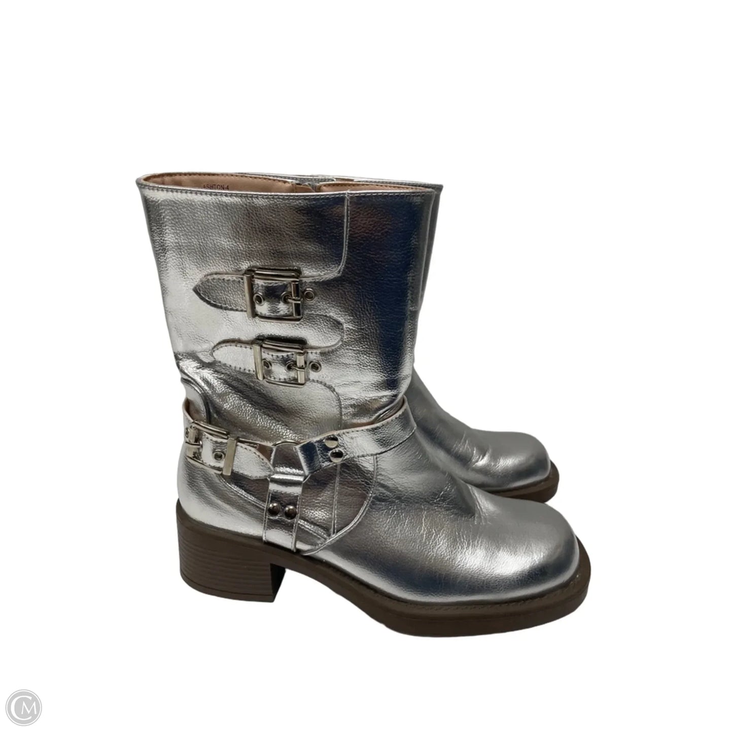 Boots Ankle Heels By Chase & Chloe  In Silver, Size: 9