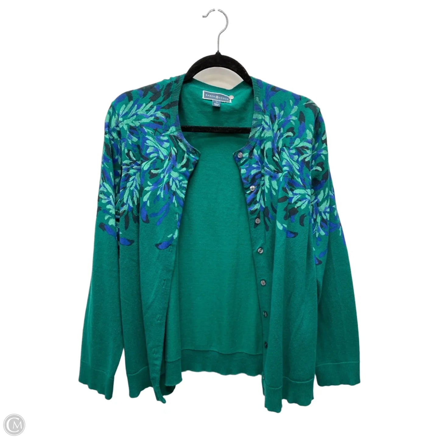 Sweater Cardigan By Karen Scott In Blue & Green, Size: Xl