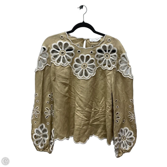 Top Long Sleeve By Jonathan Simkhai In Tan & White, Size: S