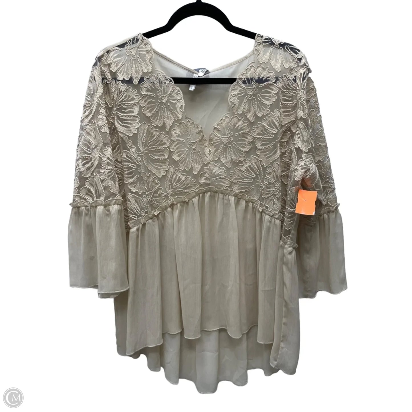 Top 3/4 Sleeve By Cato In Tan, Size: Xl