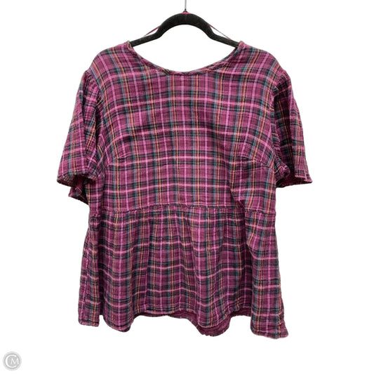 Top Short Sleeve By Terra & Sky In Plaid Pattern, Size: 3x