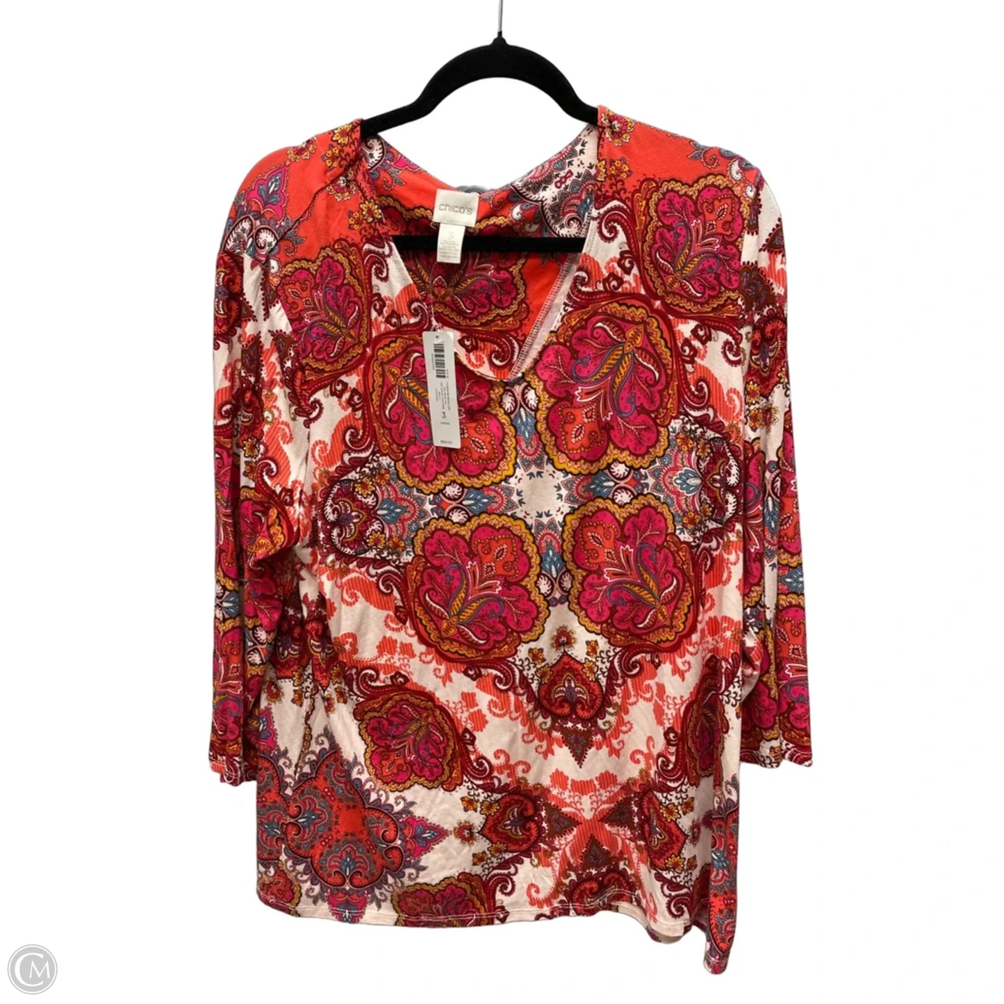 Top 3/4 Sleeve By Chicos In Floral Print, Size: Xl